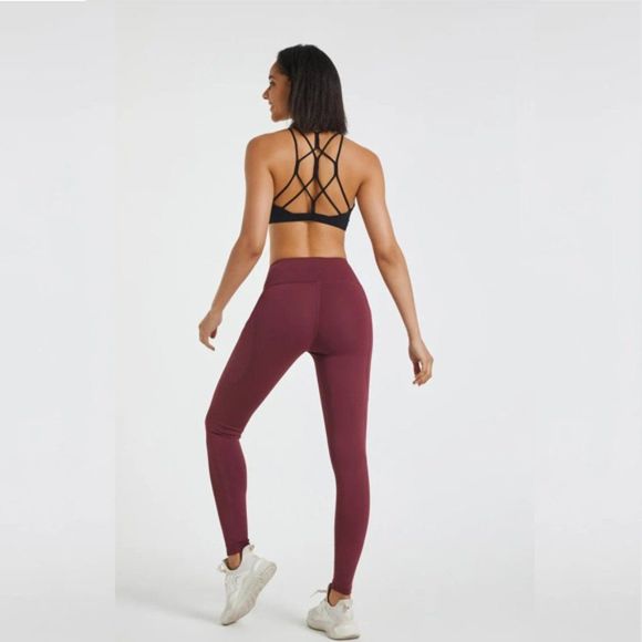 Burgundy Crossover Legging With Pockets - Crossover Waist - Crossover Legging - Picture 6 of 7